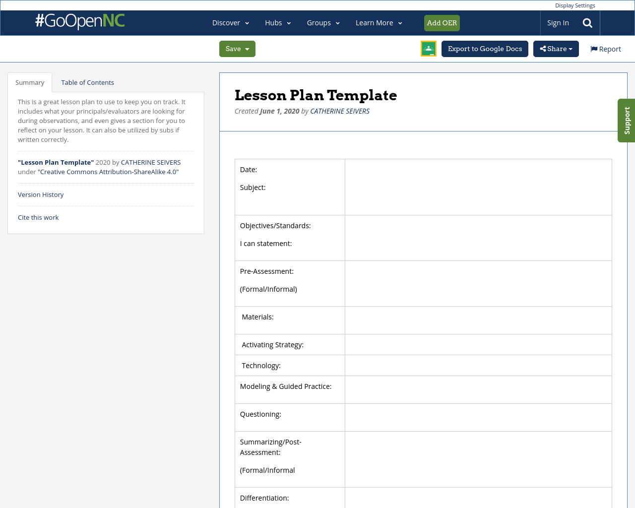 Lesson Plan Template | Recent Activity | #GoOpenNC